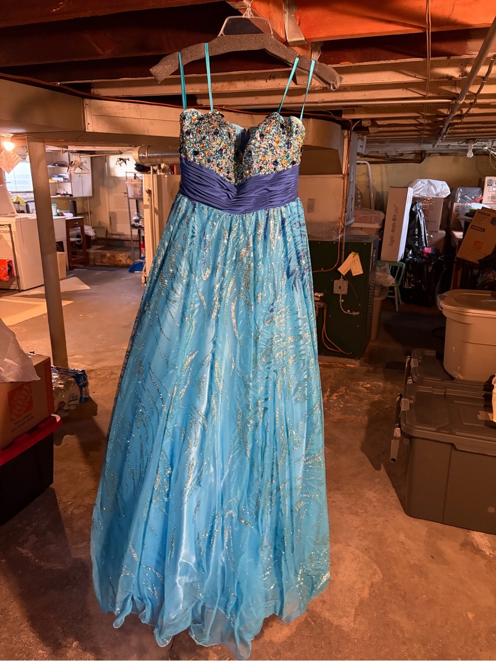 Blue Beaded Sweetheart Ball Gown